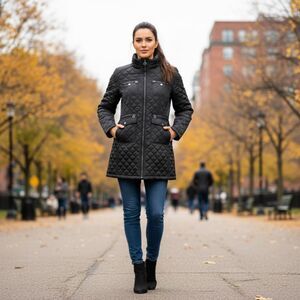 Laundry by Shelli Seagal Black Diamond Quilted Puffer Hooded Jacket Size M